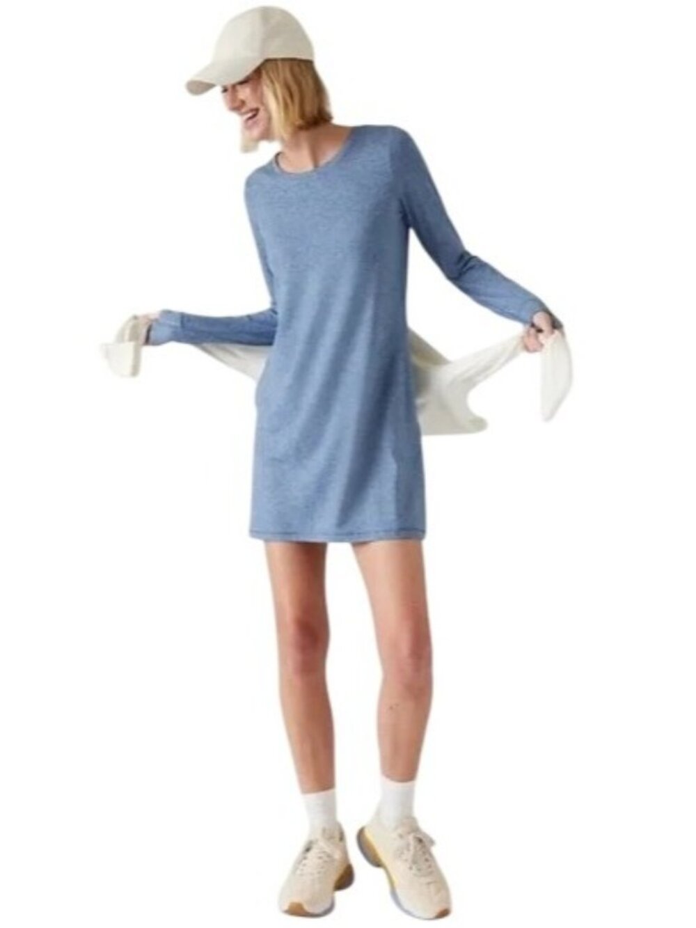 Athleta Uptempo Long Sleeve Mini Dress Jay Blue Heather Size S/P Athleisure